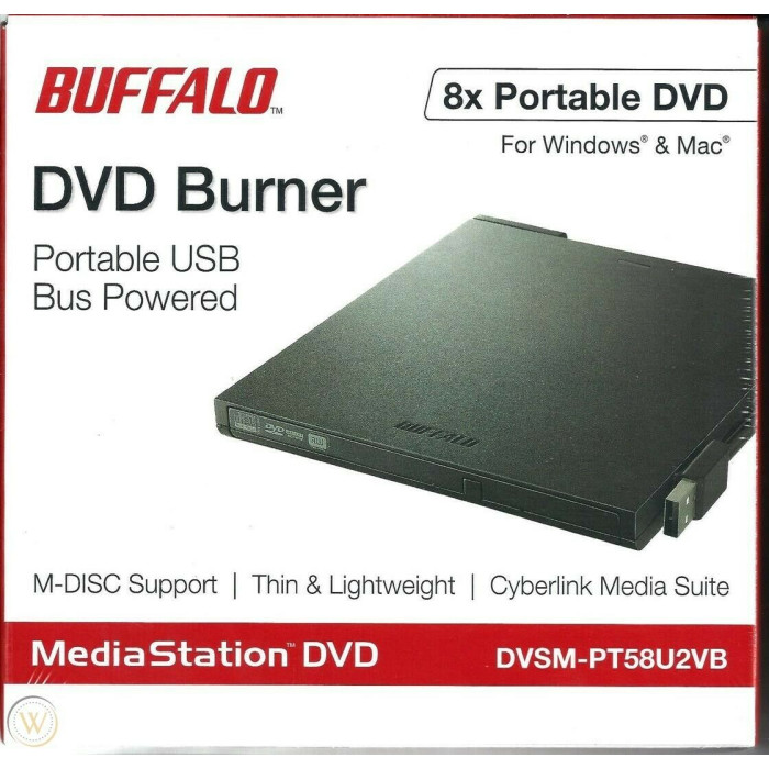 Retail Boxed Buffalo Ultra Slim 8x External USB CD / DVD Writer Retail Boxed Buffalo Ultra Slim 8x External USB CD / DVD Writer